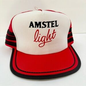 Vintage Amstel Light 3 Stripe Trucker Hat Foam Mesh Snapback 70s 80s